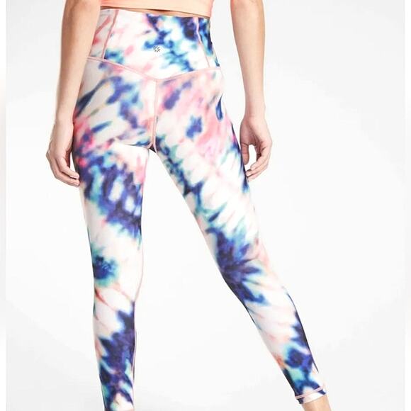 Athleta Elation 7/8 Tight Pink Blue Tie Dye Activewear Gym Workout Leggings 1X - Picture 3 of 10